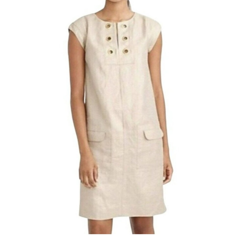 J. Crew Golden Flax Linen Sleeveless Sheath Dress size 00 - Picture 3 of 16